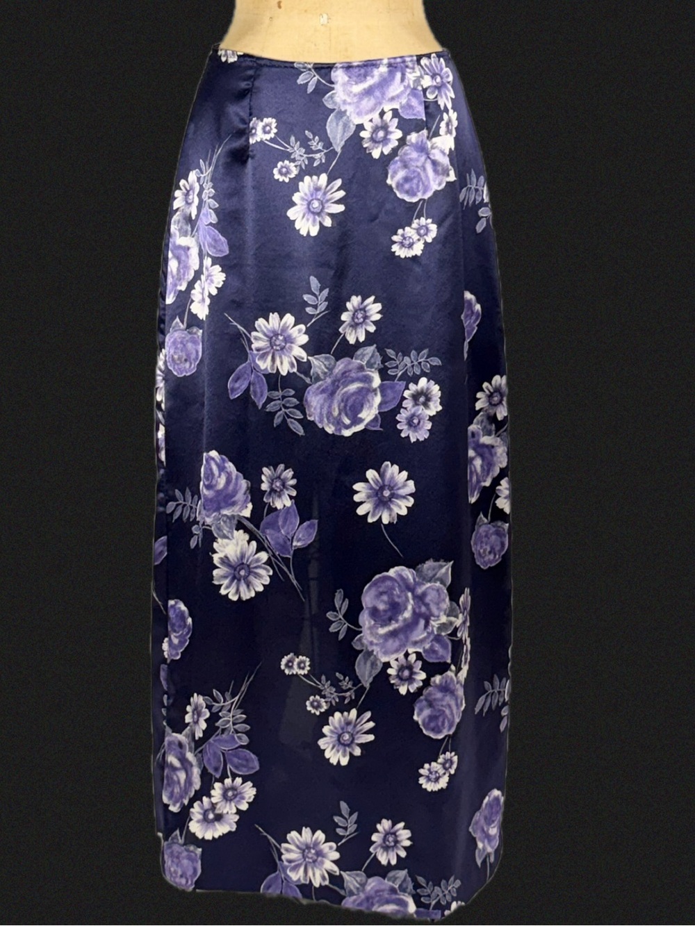VINTAGE 90s lilac lavender flower skirt long maxi satin silky pencil floral